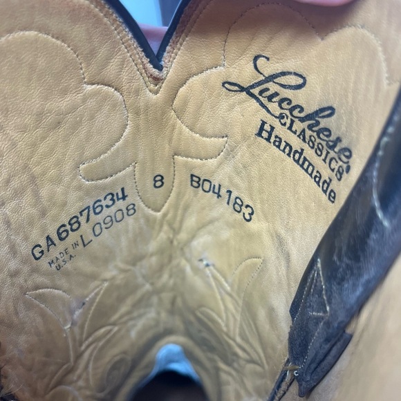 Lucchese Classics Handmade Brown Exotic Leather Overlay Cowboy Boots - Picture 9 of 10